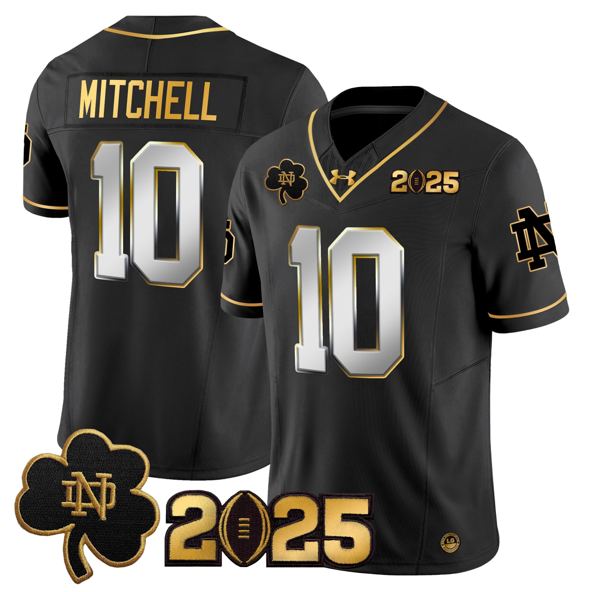 Men Notre Dame Fighting Irish 10 Mitchell Black 2025 CFP Final Patch Gold Vapor Limited NCAA Jersey style 2